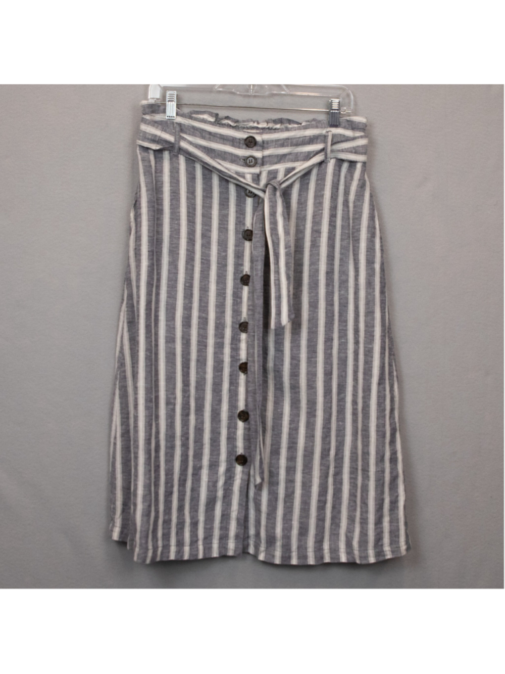 Christian Siriano blue white stripe linen a-line midi skirt-L